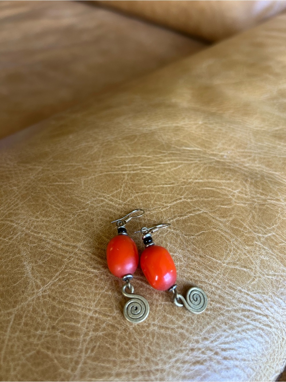 Red Bead Spiral Drop Earrings - Women Jewelry